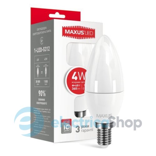 Лампа светодиодная MAXUS C37 CL-F 4W 4100К 220V E14 (1-LED-5312)