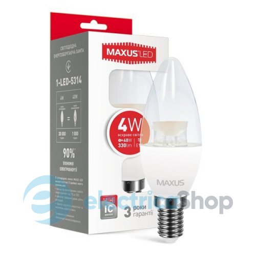 Лампа светодиодная MAXUS C37 CL-C 4W 4100К 220V E14 (1-LED-5314)
