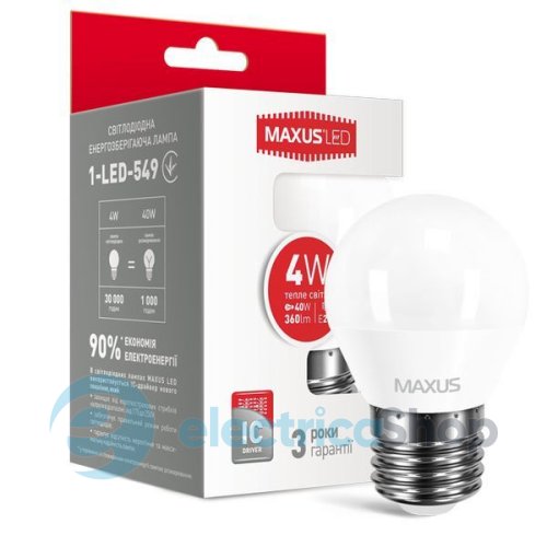 Лампа світлодіодна MAXUS G45 F 4W 3000К 220V E27 (1-LED-549)