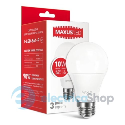 Лампа світлодіодна MAXUS A60 10W 3000К 220V E27 (1-LED-561-P)