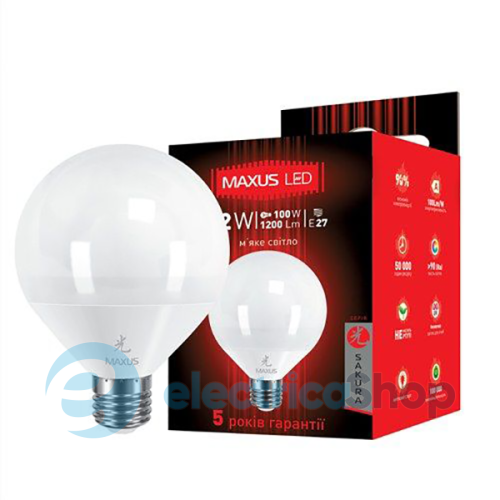 Лампа светодиодная MAXUS LED G95 12W 3000K 220V E27 AP (1-LED-443)