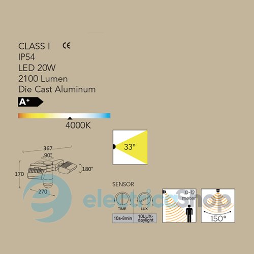 Світильник вуличний Lutec Corn 7615601118 (6156-PIR gr)