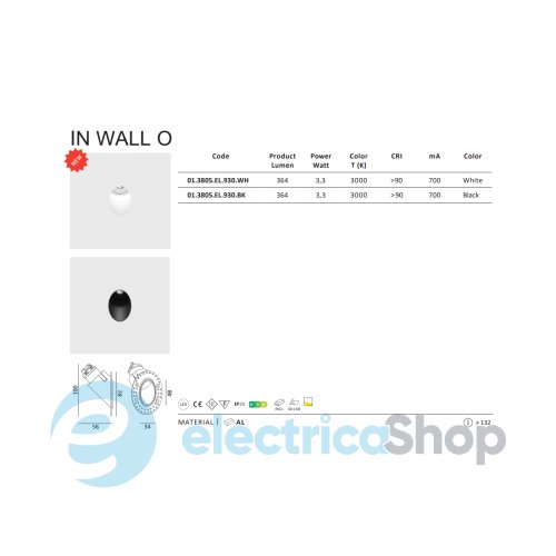 Світильник вбудований LTX IN WALL O LED 3,3W 3000K (01.3805.EL.930.BK)