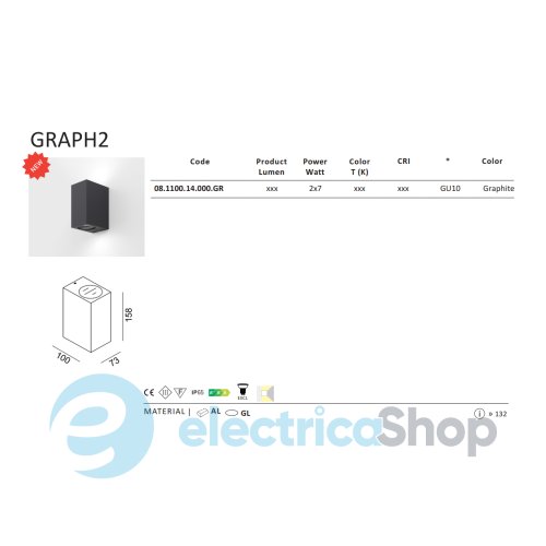 Вуличний настінний світильник LTX GRAPH2 GU10 max 2x7W LED, графіт (08.2010.14.000.GR)