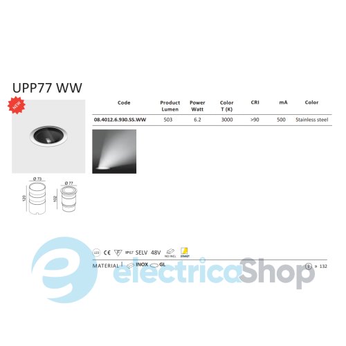 Вбудований вуличний світильник LTX UPP77 WW LED 6,2W 3000К (08.4012.6.930.SS.WW)