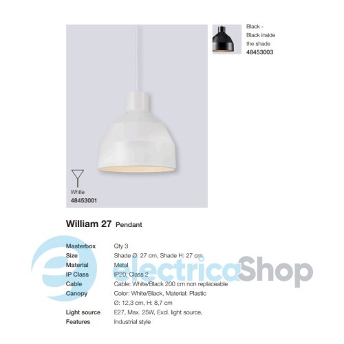 Підвісний світильник Nordlux WILLIAM 27 48453003