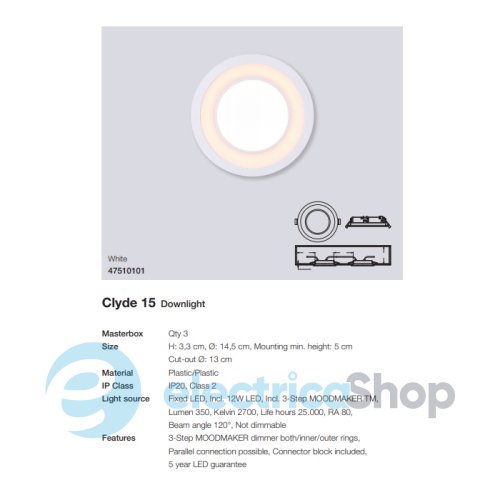 Точковий вбудований світильник Nordlux CLYDE 15 47510101 2700K