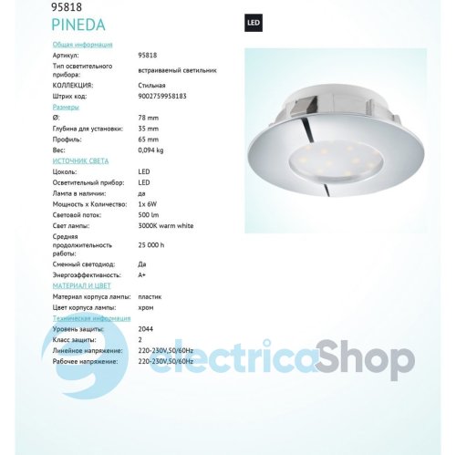 Встраиваемый точечный светильник Eglo 95818 PINEDA
