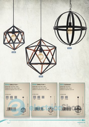 Підвісний світильник Eglo EMBLETON 1 43349