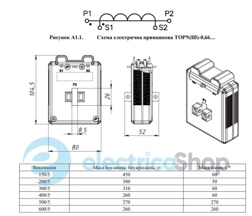 Трансформатор NIK (шина в комплекті) 1000А/5А Отвір під шину 61х11 мм