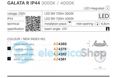 Точечный светильник Azzardo GALATA AZ4380 R IP44 3000K