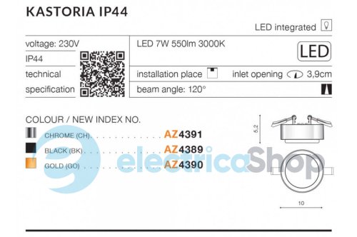 Точечный светильник Azzardo KASTORIA IP44 AZ4390