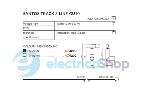 Трековый светильник AZzardo SANTOS Track 3 LINE GU10 WH AZ4202