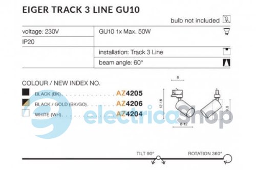 Трековый светильник AZzardo EIGER Track 3 LINE GU10 GO/BK AZ4206
