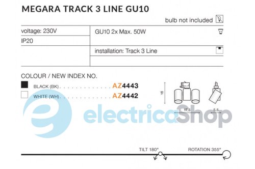 Трековий світильник AZzardo MEGARA TRACK 3 LINE GU10 BK AZ4443