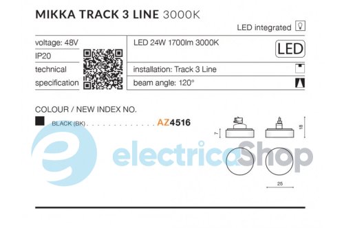 Трековый светильник AZzardo MIKKA TRACK 3 LINE 24W 3000K BK AZ4516