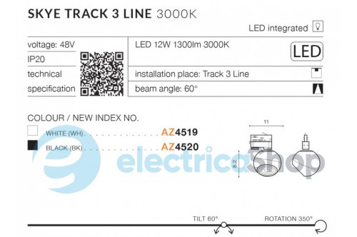 Трековий світильник AZzardo SKYE TRACK 3 LINE 12W 3000K WH AZ4519
