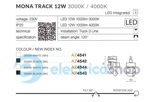 Трековий світильник AZzardo MONA TRACK 3 LINE 12W 3000K BK AZ4542