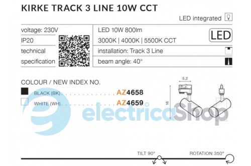 Трековий світильник AZzardo KIRKE TRACK 3 LINE 10W CCT BK AZ4658