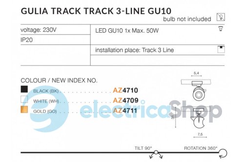 Трековий світильник AZzardo GULIA TRACK 3 LINE GU10 GO AZ4711