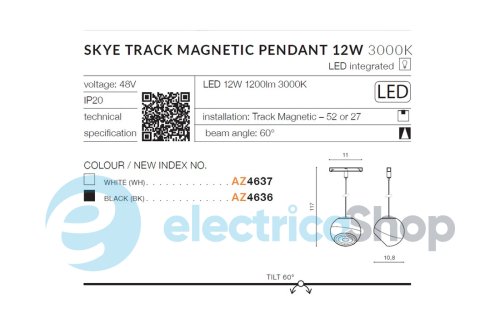 Магнитный трековый светильник AZzardo SKYE TRACK MAGNETIC 12W 3000K WH AZ4637