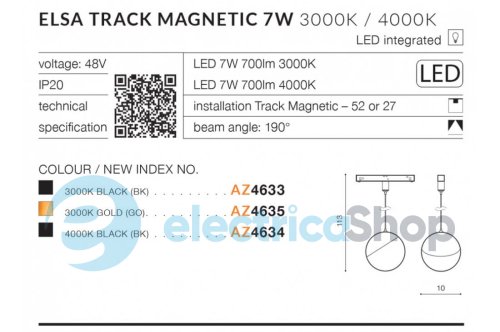Магнітний трековий світильник AZzardo ELSA TRACK MAGNETIC 7W 3000K GO AZ4635