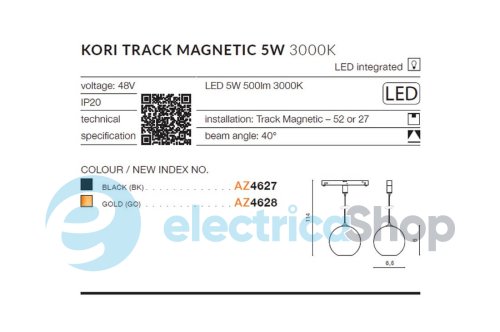 Магнітний трековий світильник AZzardo KORI TRACK MAGNETIC 5W 3000K GO AZ4628