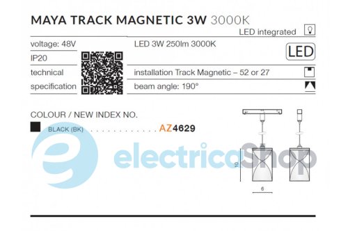 Магнітний трековий світильник AZzardo MAYA TRACK MAGNETIC 3W 3000K BK AZ4629