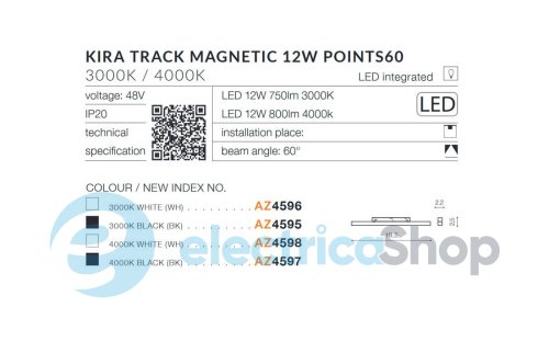 Магнітний трековий світильник AZzardo KIRA TRACK MAGNETIC 12W POINTS60 4000K BK AZ4597