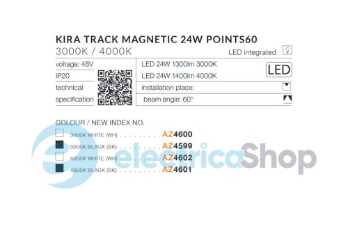 Магнітний трековий світильник AZzardo KIRA TRACK MAGNETIC 24W POINTS60 4000K BK AZ4601