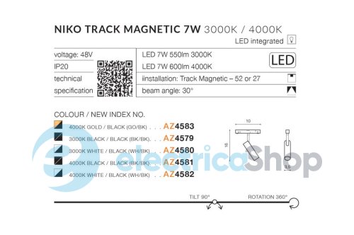 Магнитный трековый светильник AZzardo NIKO TRACK MAGNETIC 7W 3000K BK/BK AZ4579