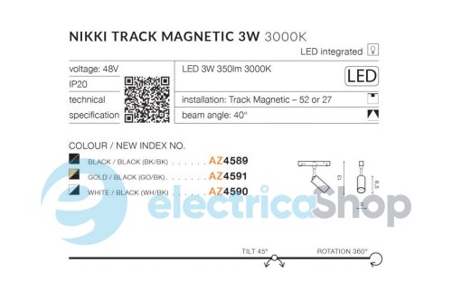 Магнітний трековий світильник AZzardo NIKKI TRACK MAGNETIC 3W 3000K WH/BK AZ4590