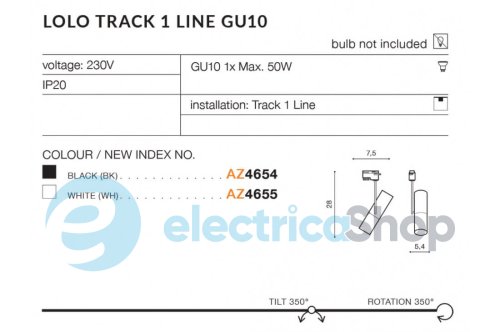 Трековий світильник AZzardo LOLO TRACK 1 LINE GU10 BK AZ4654