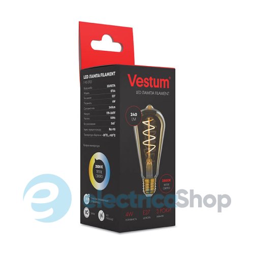 Лампа LED Vestum филамент "винтаж" golden twist ST64 Е27 4Вт 220V 2500К 1-VS-2703