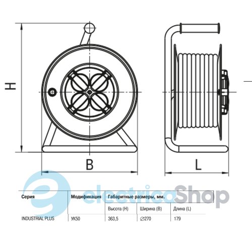 Катушка УК50 с т/з 4 места 2Р+PЕ/50м 3х1,5мм2 IP44 "Industrial plus"