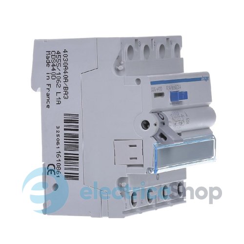 Диференційне реле 4P, 63А, 30mA, A, Quick Connect, Hager CDS463D