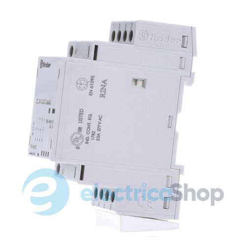 Контактор 2NO+2NC 25A 220-240В AC/DC AgNi мех.индикатор + LED; защита кат., DIN, 35мм