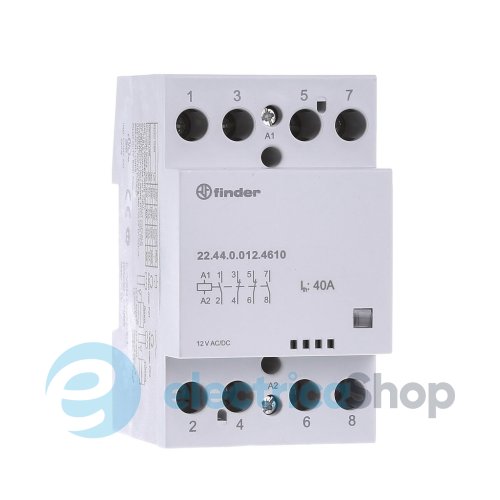 Контактор 2NO+2NC 40A 12В AC/DC AgSnO2 мех.индикатор; защита кат., DIN, 53.5мм