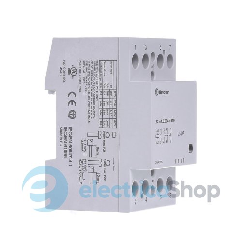 Контактор 2NO+2NC 40A 24В AC/DC AgSnO2 мех.индикатор; защита кат., DIN, 53.5мм