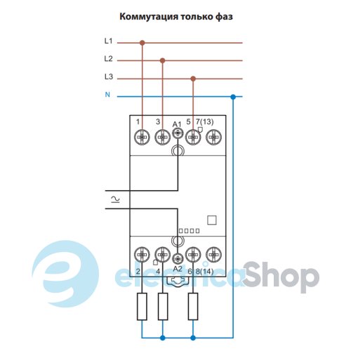 Контактор 2NO+2NC 63A 12В AC/DC AgSnO2 мех.индикатор; защита кат., DIN, 53.5мм