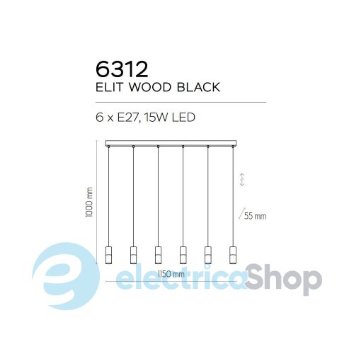 Підвісний світильник TK-Lighting ELIT BLACK WOOD 6 6312