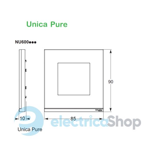 Рамка 1-постовая UNICA PURE, горизонтальная, алюминий матовый/белый