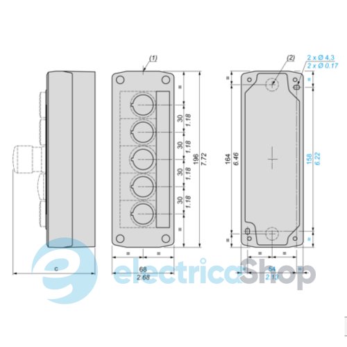 Пустой серый кнопочный пост, 5 отверстий Harmony XALD Schneider Electric XALD05