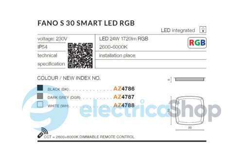 Вуличний світильник Azzardo FANO S30 SMART RGB IP54 AZ4788 з пультом ДК