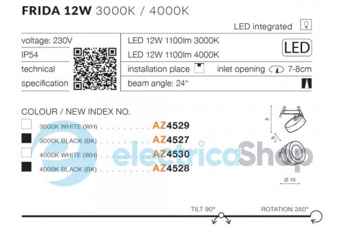 Точковий світильник Azzardo FRIDA 12W IP54 AZ4527 3000K