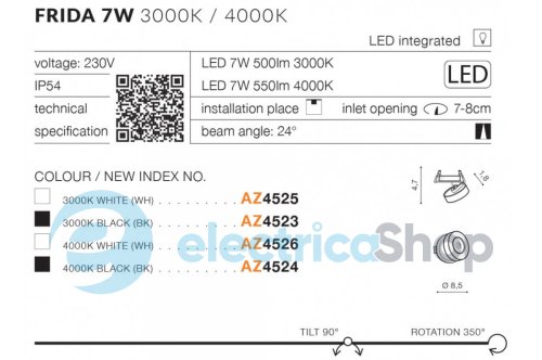 Точковий світильник Azzardo FRIDA 7W IP54 AZ4523 3000K