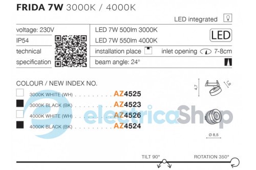 Точковий світильник Azzardo FRIDA 7W IP54 AZ4526 4000K