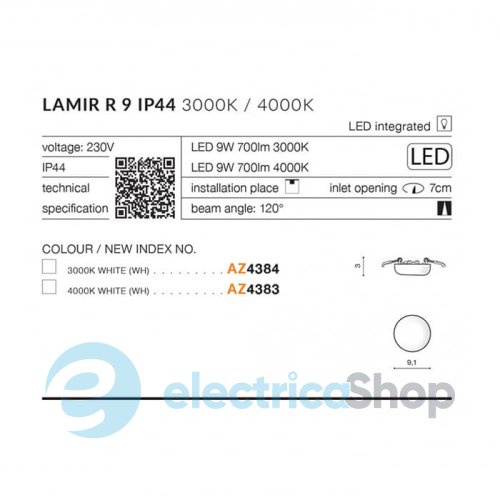 Точковий світильник Azzardo LAMIR R9 IP44 AZ4383 4000K