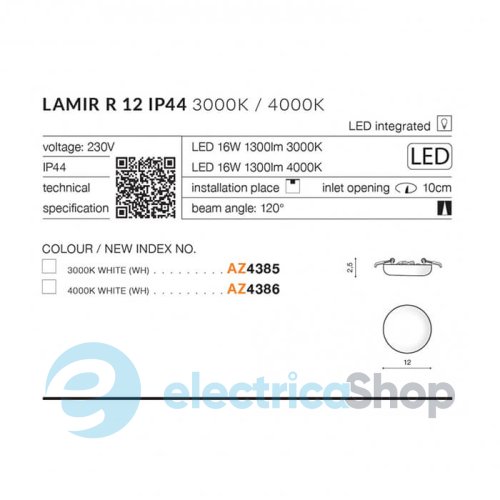 Точечный светильник Azzardo LAMIR R12 IP44 AZ4386 4000K