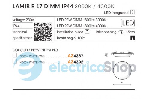 Точковий світильник Azzardo LAMIR R17 DIMM IP44 AZ4387 3000K